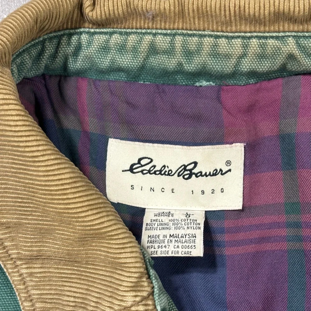Vintage Distressed Eddie Bauer Faded Green Canvas Barn Chore Jacket Mens Large - Picture 2 of 10